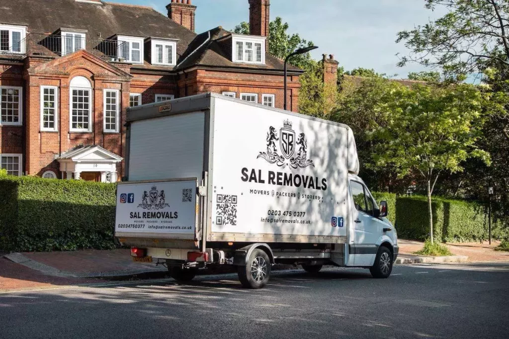 A branded van belonging to the office moving company Sal Removals.
